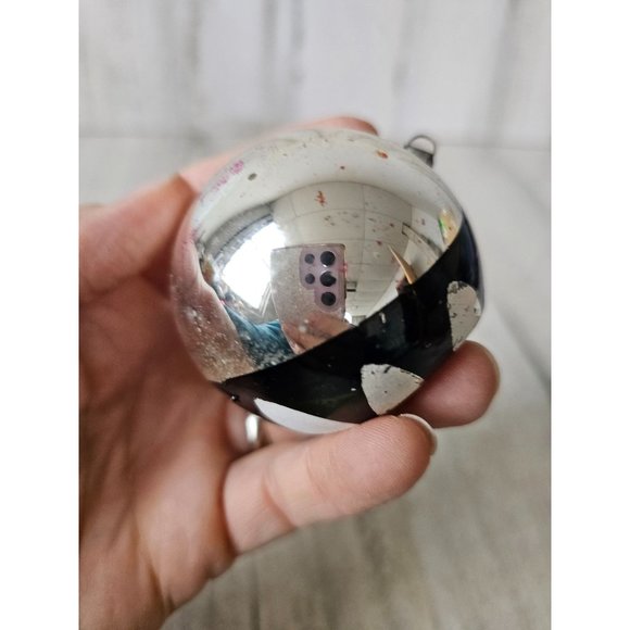 Vintage Black indent reflector ball silver ornament glass Xmas tree - Picture 5 of 10